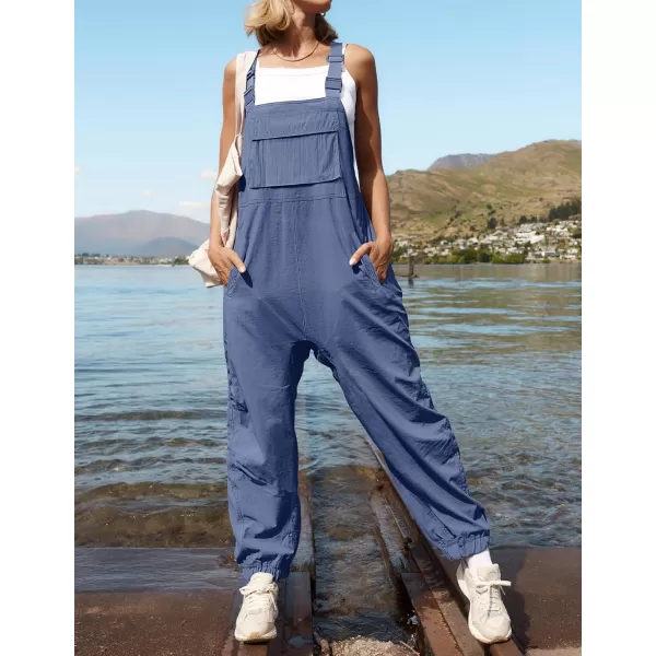 imageZESICA Womens Sleeveless Overalls Jumpsuit Casual Loose Adjustable Straps Bib Long Pant Jumpsuits with PocketsDusty Blue