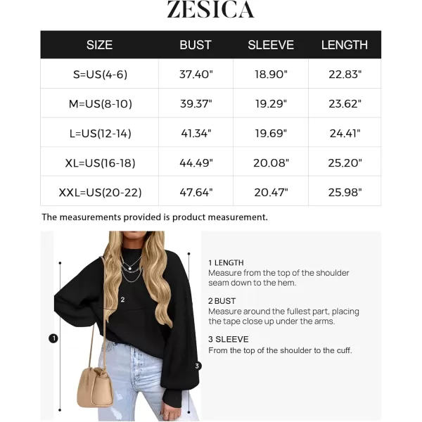 imageZESICA Womens 2024 Casual Turtleneck Long Lantern Sleeve Oversized Ribbed Knit Pullover Sweater Jumper TopBlack