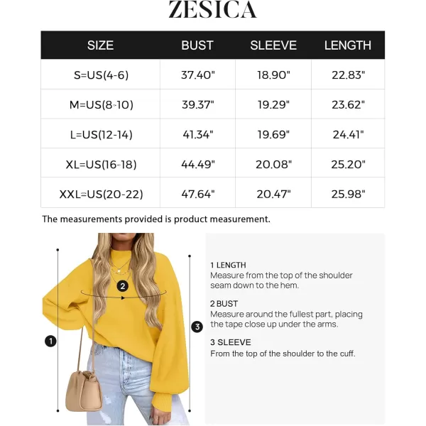 imageZESICA Womens 2024 Casual Turtleneck Long Lantern Sleeve Oversized Ribbed Knit Pullover Sweater Jumper TopBright Yellow
