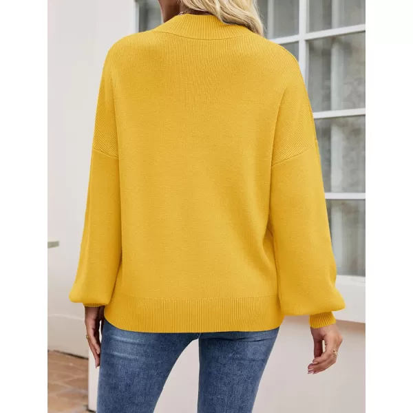 imageZESICA Womens 2024 Casual Turtleneck Long Lantern Sleeve Oversized Ribbed Knit Pullover Sweater Jumper TopBright Yellow