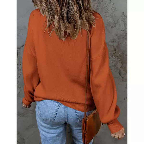 imageZESICA Womens 2024 Casual Turtleneck Long Lantern Sleeve Oversized Ribbed Knit Pullover Sweater Jumper TopMaple
