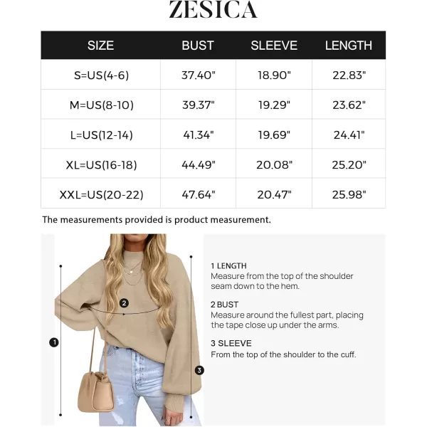imageZESICA Womens 2024 Casual Turtleneck Long Lantern Sleeve Oversized Ribbed Knit Pullover Sweater Jumper TopOatmeal