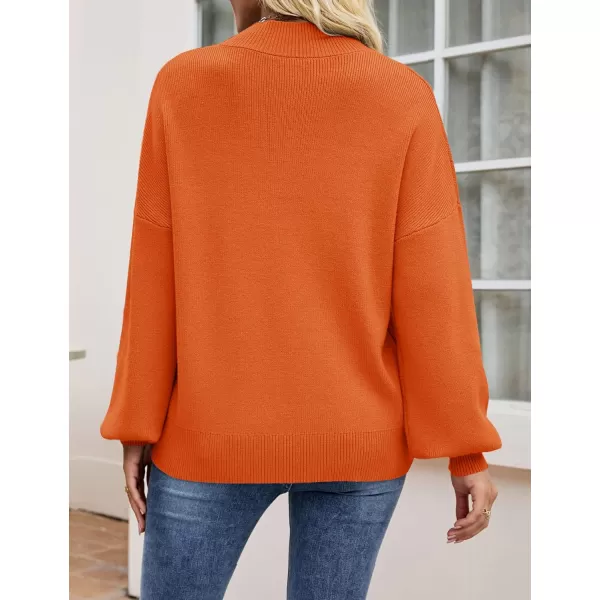 imageZESICA Womens 2024 Casual Turtleneck Long Lantern Sleeve Oversized Ribbed Knit Pullover Sweater Jumper TopOrange