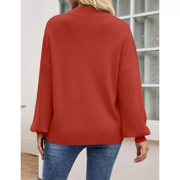 imageZESICA Womens 2024 Casual Turtleneck Long Lantern Sleeve Oversized Ribbed Knit Pullover Sweater Jumper TopRed
