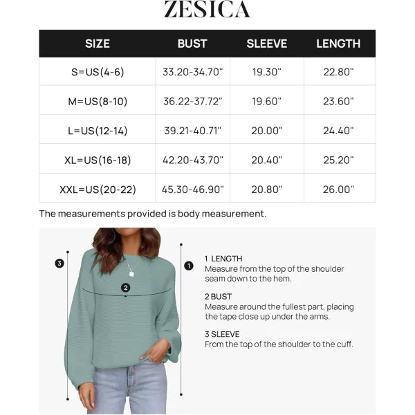 imageZESICA Womens 2024 Crew Neck Long Lantern Sleeve Casual Loose Ribbed Knit Solid Soft Pullover Sweater TopsLake