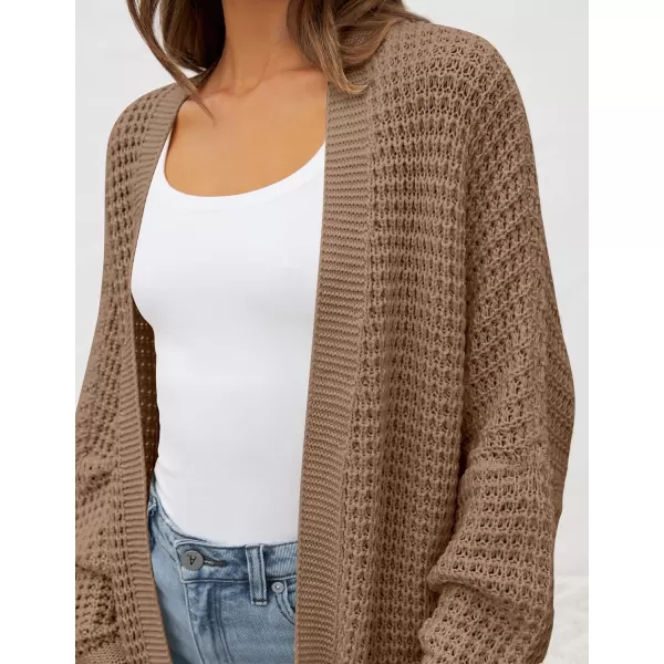 imageZESICA Womens 2024 Fall Long Batwing Sleeve Open Front Chunky Knit Cardigan SweaterKhaki