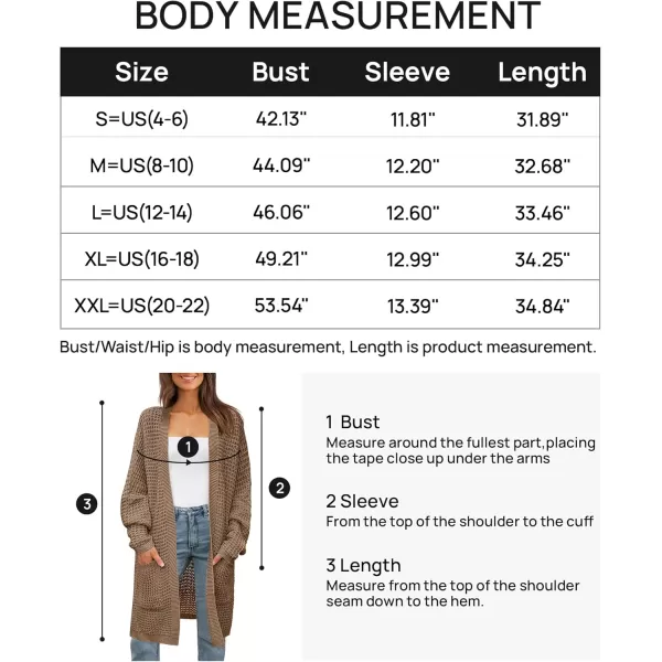 imageZESICA Womens 2024 Fall Long Batwing Sleeve Open Front Chunky Knit Cardigan SweaterKhaki
