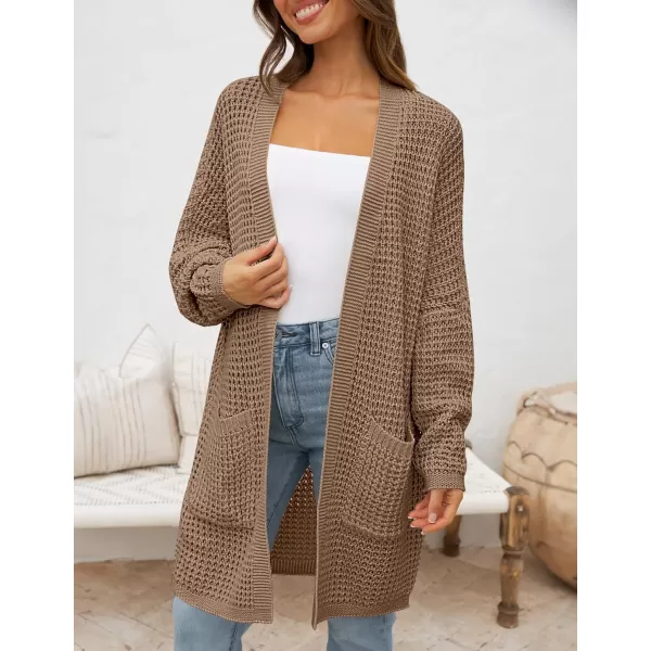 imageZESICA Womens 2024 Fall Long Batwing Sleeve Open Front Chunky Knit Cardigan SweaterKhaki