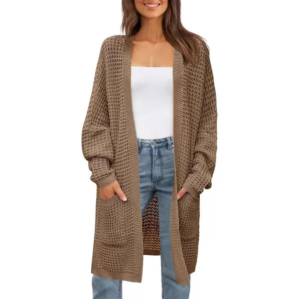 imageZESICA Womens 2024 Fall Long Batwing Sleeve Open Front Chunky Knit Cardigan SweaterKhaki