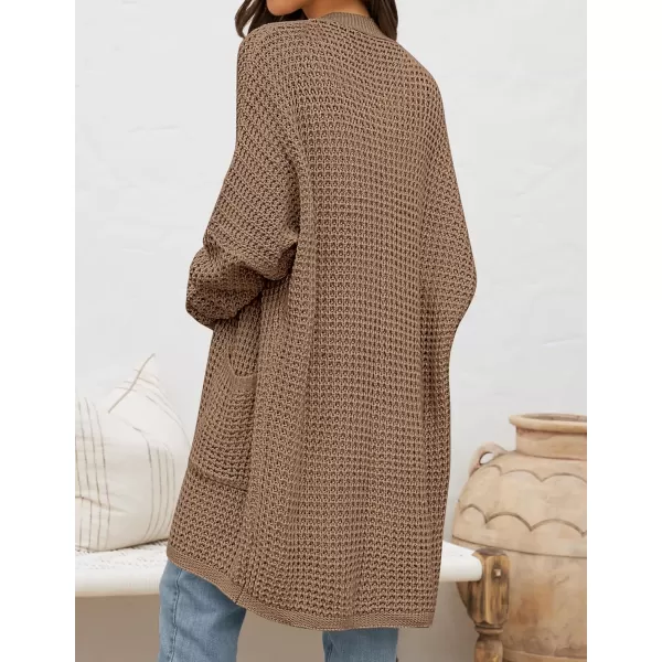 imageZESICA Womens 2024 Fall Long Batwing Sleeve Open Front Chunky Knit Cardigan SweaterKhaki