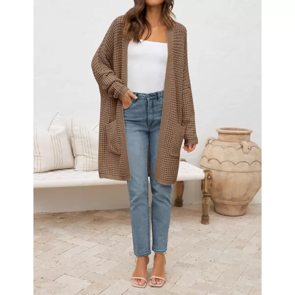 imageZESICA Womens 2024 Fall Long Batwing Sleeve Open Front Chunky Knit Cardigan SweaterKhaki