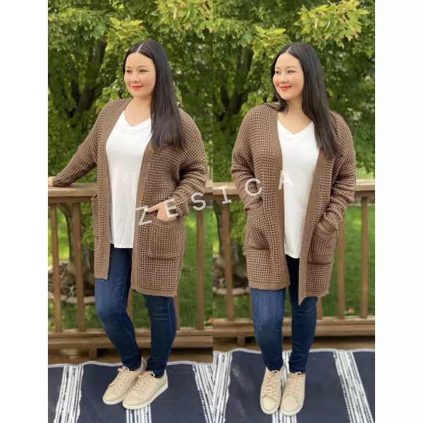 imageZESICA Womens 2024 Fall Long Batwing Sleeve Open Front Chunky Knit Cardigan SweaterKhaki