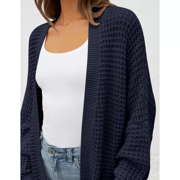 imageZESICA Womens 2024 Fall Long Batwing Sleeve Open Front Chunky Knit Cardigan SweaterNavy