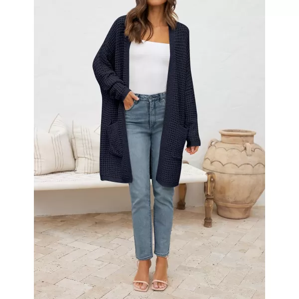 imageZESICA Womens 2024 Fall Long Batwing Sleeve Open Front Chunky Knit Cardigan SweaterNavy