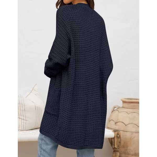 imageZESICA Womens 2024 Fall Long Batwing Sleeve Open Front Chunky Knit Cardigan SweaterNavy