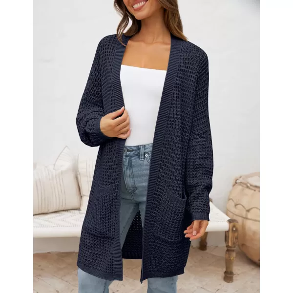 imageZESICA Womens 2024 Fall Long Batwing Sleeve Open Front Chunky Knit Cardigan SweaterNavy