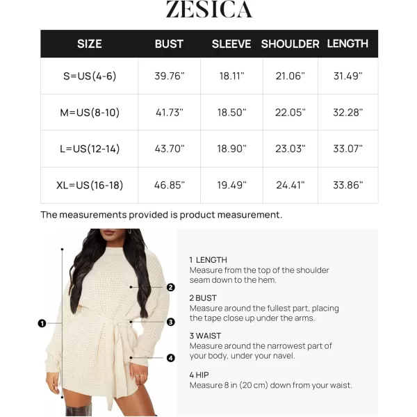 imageZESICA Womens 2024 Fall Long Sleeve Solid Color Waffle Knitted Tie Wasit Tunic Pullover Sweater DressBeige