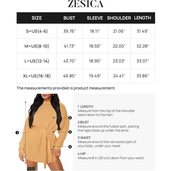 imageZESICA Womens 2024 Fall Long Sleeve Solid Color Waffle Knitted Tie Wasit Tunic Pullover Sweater DressYellow