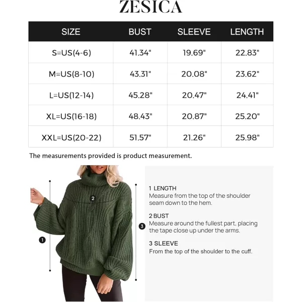 imageZESICA Womens 2024 Fall Long Sleeve Turtleneck Chunky Knit Loose Oversized Sweater Pullover Jumper TopsArmygreen