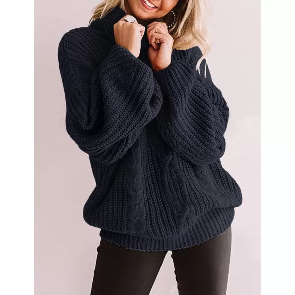 imageZESICA Womens 2024 Fall Long Sleeve Turtleneck Chunky Knit Loose Oversized Sweater Pullover Jumper TopsNavy