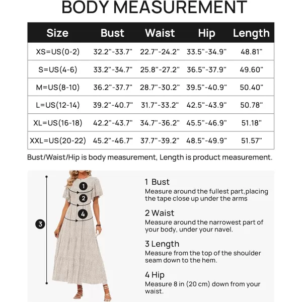 imageZESICA Womens 2024 Summer Casual Floral Print Short Flutter Sleeve Crew Neck Smocked High Waist Flowy Maxi DressBeige