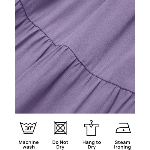imageZESICA Womens 2024 Summer Casual V Neck Flutter Sleeve Bohemian Ruffle Smocked A Line Swing Mini DressPurple