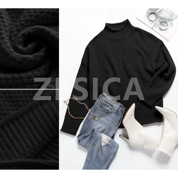 imageZESICA Womens 2024 Turtleneck Batwing Sleeve Loose Oversized Chunky Knitted Pullover Sweater Jumper TopsBlack