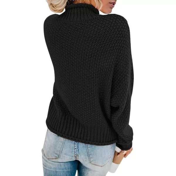 imageZESICA Womens 2024 Turtleneck Batwing Sleeve Loose Oversized Chunky Knitted Pullover Sweater Jumper TopsBlack