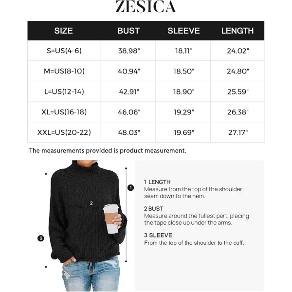 imageZESICA Womens 2024 Turtleneck Batwing Sleeve Loose Oversized Chunky Knitted Pullover Sweater Jumper TopsBlack