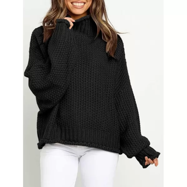 imageZESICA Womens 2024 Turtleneck Batwing Sleeve Loose Oversized Chunky Knitted Pullover Sweater Jumper TopsBlack