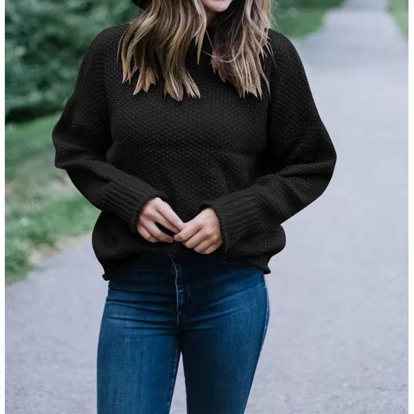 imageZESICA Womens 2024 Turtleneck Batwing Sleeve Loose Oversized Chunky Knitted Pullover Sweater Jumper TopsBlack