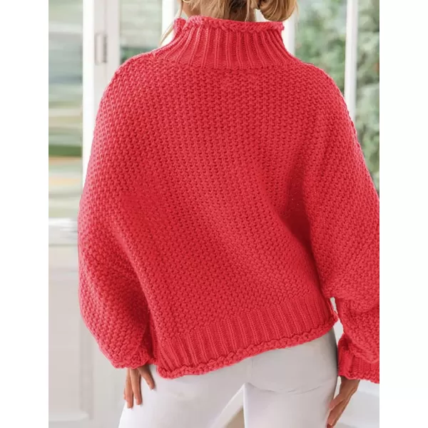 imageZESICA Womens 2024 Turtleneck Batwing Sleeve Loose Oversized Chunky Knitted Pullover Sweater Jumper TopsWatermelon