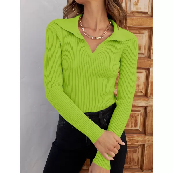 imageZESICA Sweaters for Women 2024 Fall Long Sleeve V Neck Ribbed Knit Pullover Tops Casual Slim Fit Basic Tee ShirtsLight Green