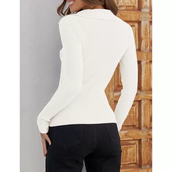 imageZESICA Sweaters for Women 2024 Fall Long Sleeve V Neck Ribbed Knit Pullover Tops Casual Slim Fit Basic Tee ShirtsWhite