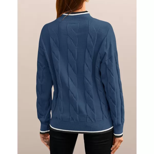 imageZESICA Womens 2024 Casual Long Sleeve Mock Neck Cable Knit Contrast Color Fall Winter Chunky Pullover SweaterDusty Blue