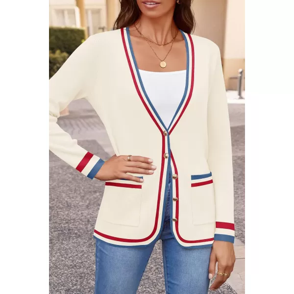imageZESICA Womens 2024 Color Block Cardigan Sweaters Long Sleeve Button Down Open Front Coatigan with PocketsApricot