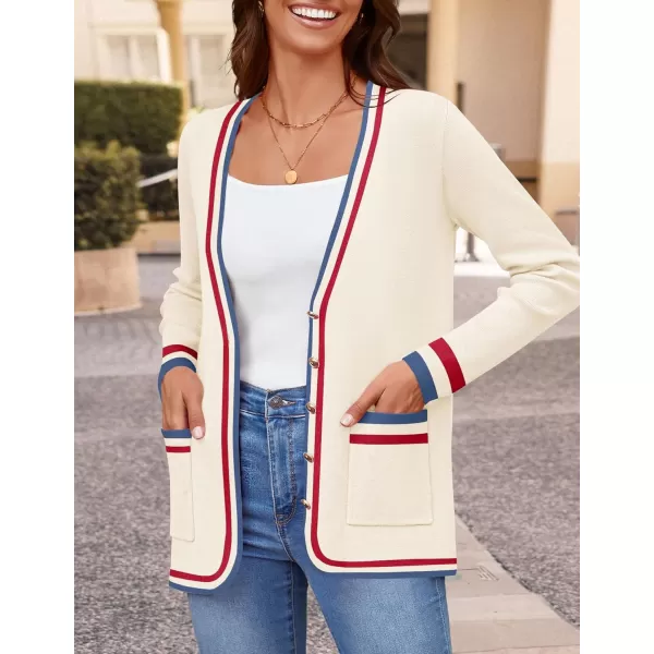 imageZESICA Womens 2024 Color Block Cardigan Sweaters Long Sleeve Button Down Open Front Coatigan with PocketsApricot