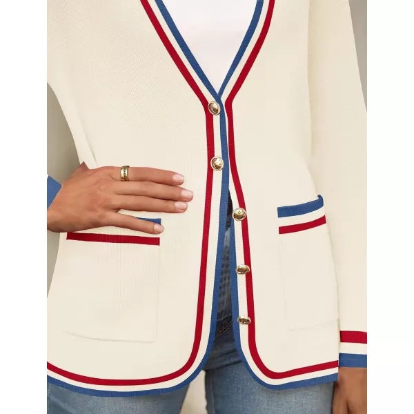 imageZESICA Womens 2024 Color Block Cardigan Sweaters Long Sleeve Button Down Open Front Coatigan with PocketsApricot