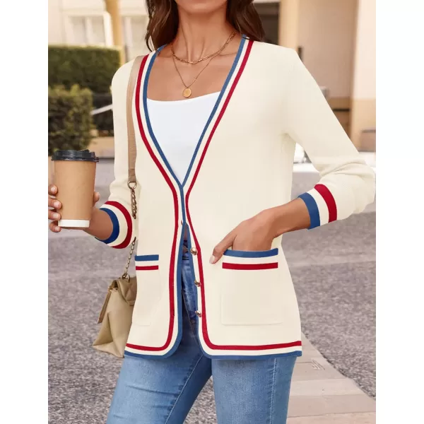 imageZESICA Womens 2024 Color Block Cardigan Sweaters Long Sleeve Button Down Open Front Coatigan with PocketsApricot