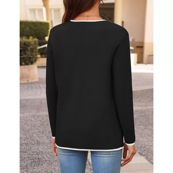 imageZESICA Womens 2024 Color Block Cardigan Sweaters Long Sleeve Button Down Open Front Coatigan with PocketsBlack