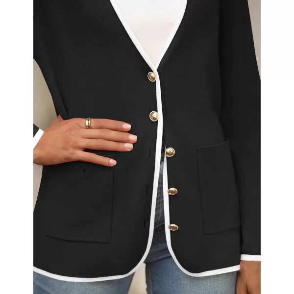 imageZESICA Womens 2024 Color Block Cardigan Sweaters Long Sleeve Button Down Open Front Coatigan with PocketsBlack