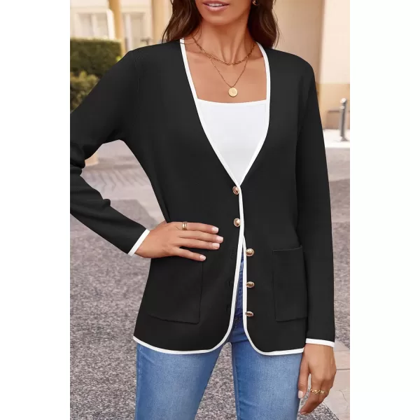 imageZESICA Womens 2024 Color Block Cardigan Sweaters Long Sleeve Button Down Open Front Coatigan with PocketsBlack