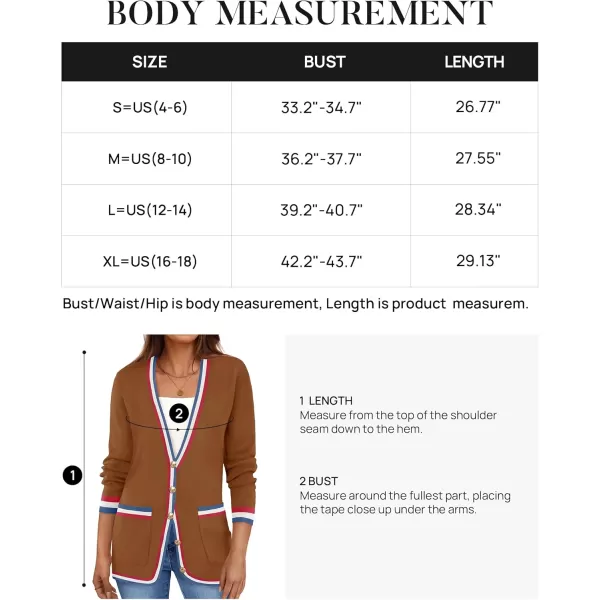imageZESICA Womens 2024 Color Block Cardigan Sweaters Long Sleeve Button Down Open Front Coatigan with PocketsBrown