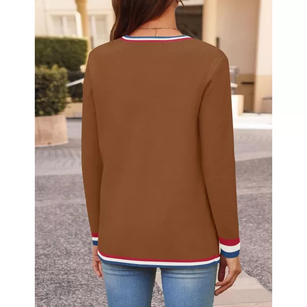 imageZESICA Womens 2024 Color Block Cardigan Sweaters Long Sleeve Button Down Open Front Coatigan with PocketsBrown