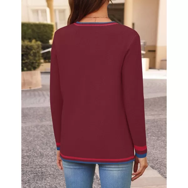 imageZESICA Womens 2024 Color Block Cardigan Sweaters Long Sleeve Button Down Open Front Coatigan with PocketsBurgundy