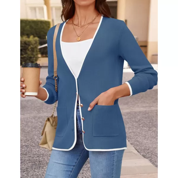 imageZESICA Womens 2024 Color Block Cardigan Sweaters Long Sleeve Button Down Open Front Coatigan with PocketsDarkblue