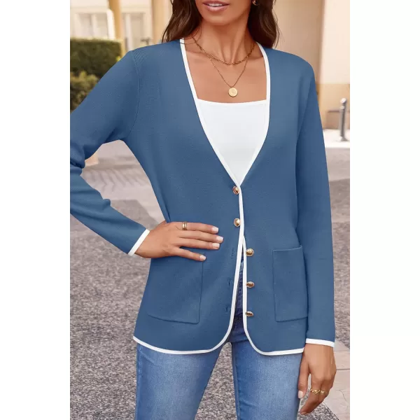 imageZESICA Womens 2024 Color Block Cardigan Sweaters Long Sleeve Button Down Open Front Coatigan with PocketsDarkblue