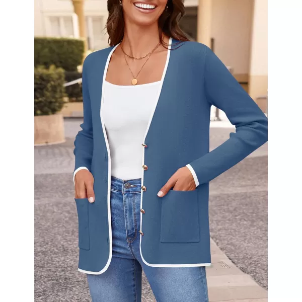 imageZESICA Womens 2024 Color Block Cardigan Sweaters Long Sleeve Button Down Open Front Coatigan with PocketsDarkblue