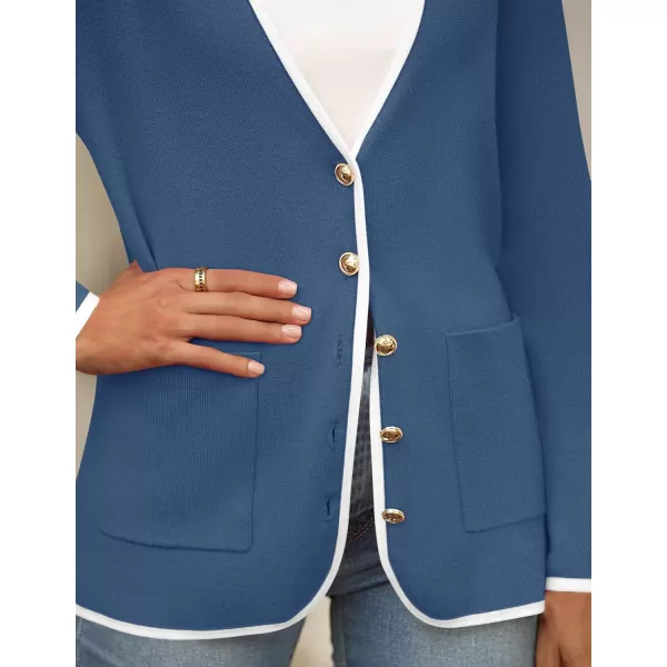 imageZESICA Womens 2024 Color Block Cardigan Sweaters Long Sleeve Button Down Open Front Coatigan with PocketsDarkblue
