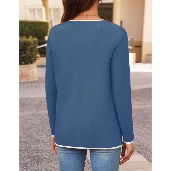 imageZESICA Womens 2024 Color Block Cardigan Sweaters Long Sleeve Button Down Open Front Coatigan with PocketsDarkblue